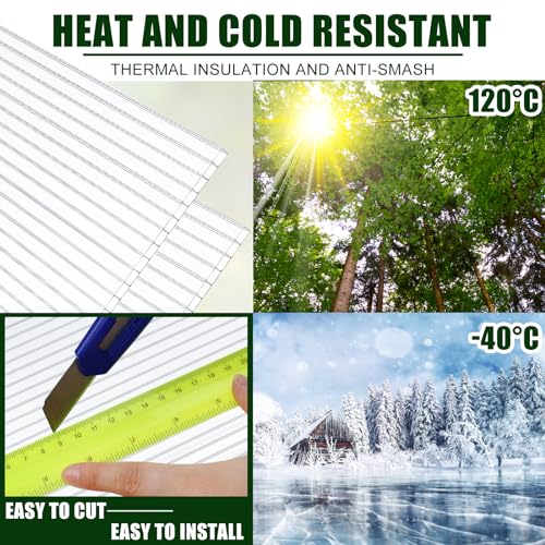 Tatuo 6 Pack 4' X 2' X 0.32'' Polycarbonate Greenhouse Panels Polycarbonate Sheets Twin-Wall Roof Panels Waterproof UV Protected Clear Corrugated Plastic Roofing for Greenhouse Replacement