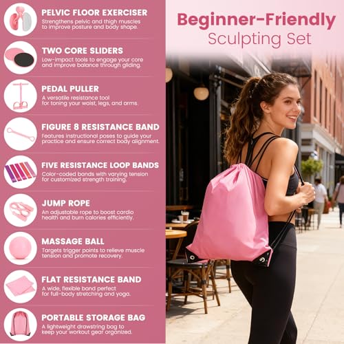 Home Workout Equipment for Women, Pedal Resistance Band with Handle Set - color: Pink