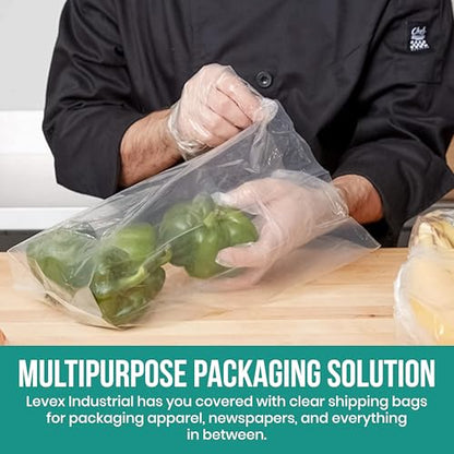 Levex - 8" x 18" (100 Count) Open End Flat Top - 2-Mil Heavy Duty Clear Poly Bags for Packaging, Shipping, Storage & Food (Bags Do Not Have a Seal or Prints) - size: 8" x 18" (100 Pack)