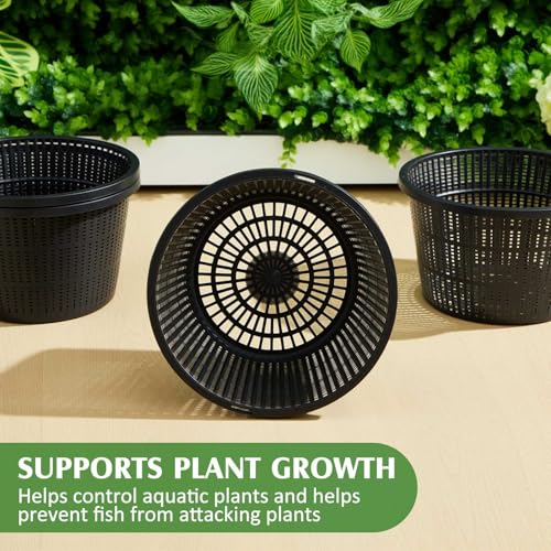 8pcs Pond Plant Baskets Hydroponic Baskets 8.3 Inch Round Aquatic Plant Net Pot Large Plastic Net Container Black Mesh Pond Container for Hydroponics Live Aquarium Nursery Grow - color: M Net, size: 8.3 x 5.1 Inch