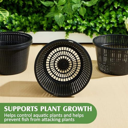 8pcs Pond Plant Baskets Hydroponic Baskets 8.3 Inch Round Aquatic Plant Net Pot Large Plastic Net Container Black Mesh Pond Container for Hydroponics Live Aquarium Nursery Grow - color: M Net, size: 8.3 x 5.1 Inch