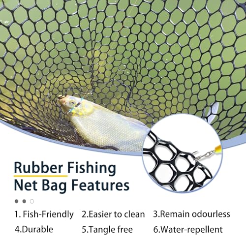 Telescoping Rubber Fishing Net with Handle 64"/46“ Long Silicone Large Fish Landing Net Kayak/Fishpond/Saltwater Extendable Fishing Gear Accessories - color: Black:Upgraded Metal Lock|length:63.8"