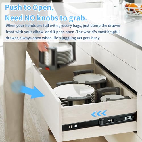 Push to Open Drawer Slides 1 Pair Full Extension 12 14 16 18 20 22 24 inch Side Mount Pull Out Kitchen Cabinet Rails Bracket Replacement Ball Bearing Tracks kit Guide Runner 100 LB Capacity - size: 14 Inch, style: Push open-1 pair