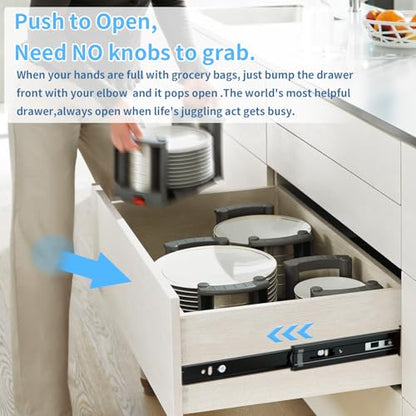 Push to Open Drawer Slides 1 Pair Full Extension 12 14 16 18 20 22 24 inch Side Mount Pull Out Kitchen Cabinet Rails Bracket Replacement Ball Bearing Tracks kit Guide Runner 100 LB Capacity - size: 14 Inch, style: Push open-1 pair