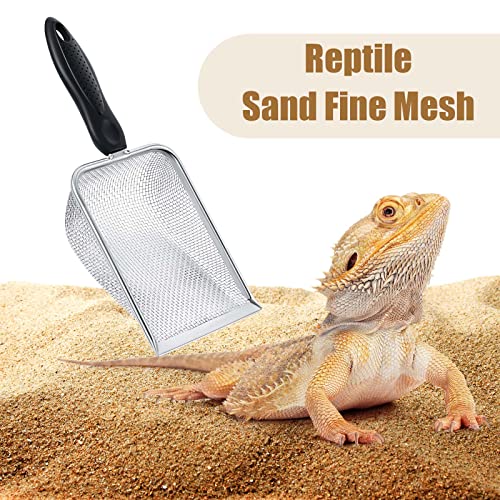 4 Packs Reptile Sand Stainless Steel Fine Mesh Reptile Substrate Metal Sand Shovel Sifter Litter Cleaner Corner Scoop Shovel Cleaner Scooper for Bedding Aquarium Terrarium Accessories