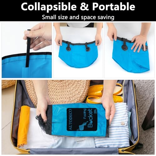 5 Gallon Collapsible Bucket Water Container Portable Wash Basin for Fishing Camping Car Washing Hiking 20L - color: Blue