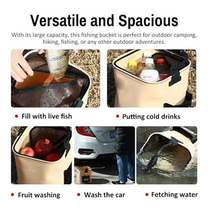 HUIOP 14L Collapsible Fishing Bucket Portable Fish Bucket Multifunctional EVA Water Containers with Mesh Lid, Handle and Rope for Outdoor Camping Hiking Fishing Car Washing - size: 14L