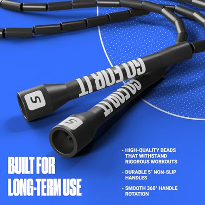 Sportbit Custom-Fit Beaded Jump Rope – Adjustable Length for Kids & Adults, Men & Women – Durable Fitness Rope for Gym & Home - color: Black
