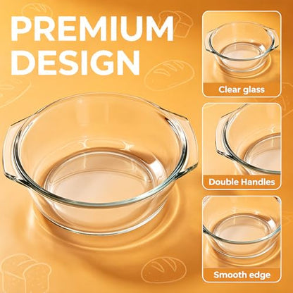 Small Casserole Dishes 2 Pack Soup Bowls, Glass Round Baking Dish Individual Portion Baking Pan for Oven Air Fryer Egg Microwave Rice, Clear Prep Bowls with Handle Microwavable Bowls - size: Small-Round