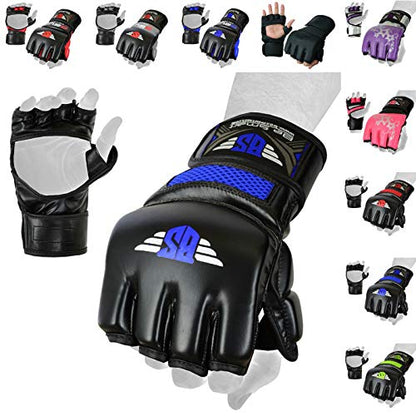 MMA Gloves, UFC Kickboxing Gloves, MMA Sparring Gloves, MMA Training Equipment, Fighting Gloves for Mixed Martial-Arts, MMA Training Gloves Adults Men & Women by BeSmart - color: Blue Mesh, size: Small