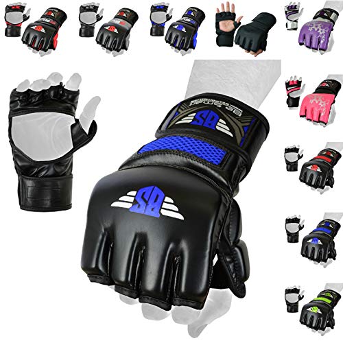 MMA Gloves, UFC Kickboxing Gloves, MMA Sparring Gloves, MMA Training Equipment, Fighting Gloves for Mixed Martial-Arts, MMA Training Gloves Adults Men & Women by BeSmart - color: Blue Mesh, size: Medium