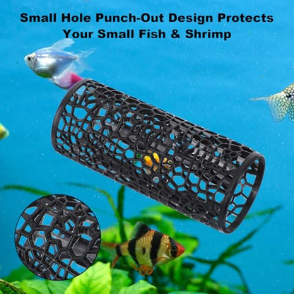 Betta Tunnel Black - Betta Fish Tank Accessories Hollow Hammock Hideout Tube Shelter Black Bettas Fishs Tunnel Hammock with Suction Cups for Small Fish & Shrimp, Aquarium Decor & Hideout Tube