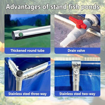 Large Outdoor Fish Holding Tank with Drain Valve, Canvas Fish Pond.Large Outdoor Fish Holding Tank Above Ground PVC Pool Pond for Koi & Turtles Durable Steel Frame Aquarium Liners Ideal for
