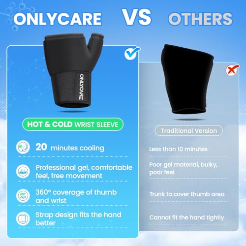 ONLYCARE Wrist Ice Pack Wrap, Soft Gel Ice Pack for Hot & Cold Hand Therapy, Thumb Freeze Sleeve for Hand Injuries, Achilles Tendonitis, Tenosynovitis, Surgery