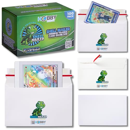 100 Pack Shell Mailer Trading Card Envelopes by Hobby Armor, 7" x 4.35" Trading Card Mailers for Shipping, Perfect Sized Shipping Envelope for Mailing Semi-Rigid and Toploaders, Protector Supplies - color: 100 Pack - Turtle
