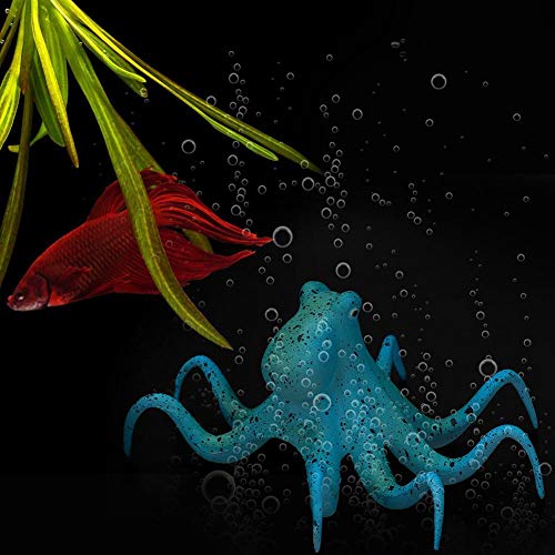 Aquarium Octopus Decoration, Fish Fluorescent Octopus Ornament Artificial Silicone Simulation Octopus with Suction Cup Blue