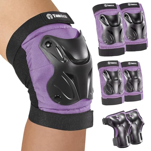 Tanden Skating Protective Gear Knee and Elbow Pads Wrist Guards for Roller Skating Skateboarding, Skate Pads Adult Knee Pads - color: Purple, size: Youth (9-15 years)