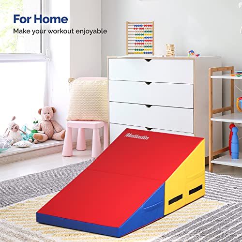 Matladin Incline Gymnastics Wedge Mat, Folding Gymnastics Mat for Kids Girls Home Training Exercise - color: Red+Yellow+Blue, size: 32.7 in x 23.6in