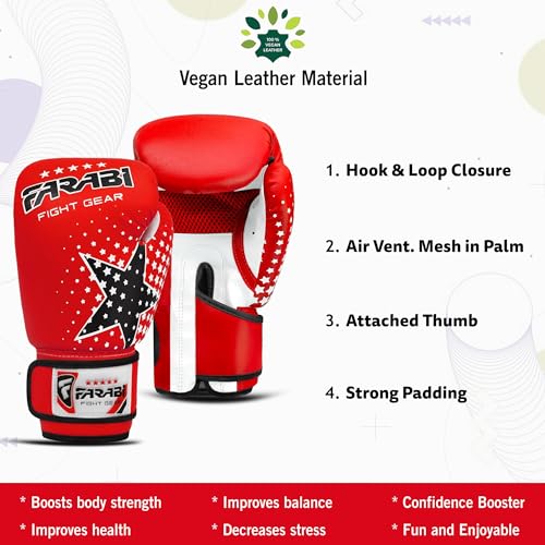Farai Kids Boxing Gloves 6-oz Kickboxing Muay Thai Training MMA Sparring Gloves, Best Gloves for Training on Punching Bag, Focus Pads Practice - color: Red