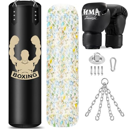 Filled Punching Bag for Adults, 4FT PU Hanging Bag with Filler and Gloves