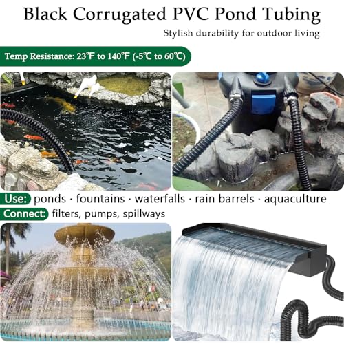 DAVCO Kinkproof 1-1/4 Dia Waterfall, Pond Tubing & Aquarium Hose, 1-1/4-Inch ID, 20 FT, Black, Corrugated - size: 1-1/4"ID