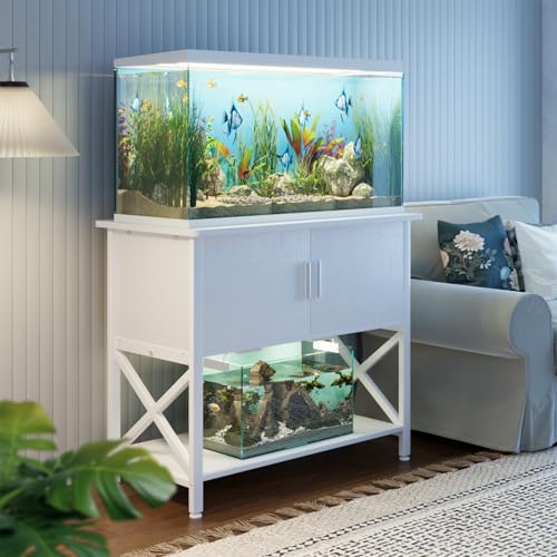 40-50 Gallon Aquarium Stand, Fish Tank Stand with Cabinet Storage, Metal Turtle Reptile Tank Stand, Fish Tank Accessories Storage, 36.6" L*18.9" W Tabletop, White - color: White