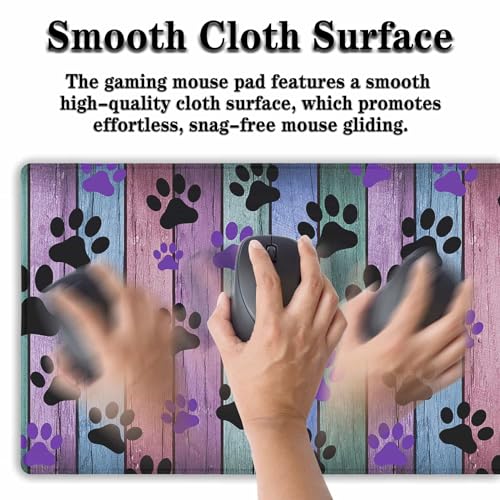 Gaming Mouse Pad Black and Purple, Big Mouse Pads Computer Desk Mat, Work Table Mat Non-Slip Rubber Base Waterproof with Stitched Edges, 35.4 X 15.7 inch for Work/Game/Office/Home Dog Paw - color: Dog Paw