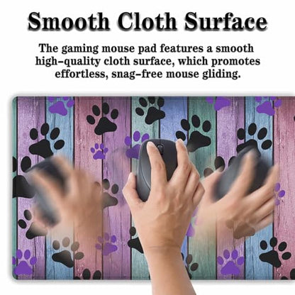 Gaming Mouse Pad Black and Purple, Big Mouse Pads Computer Desk Mat, Work Table Mat Non-Slip Rubber Base Waterproof with Stitched Edges, 35.4 X 15.7 inch for Work/Game/Office/Home Dog Paw - color: Dog Paw