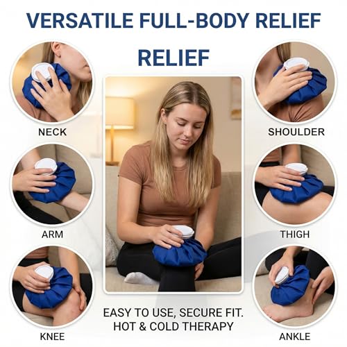 Reusable Ice Pack for Injuries, Hot and Cold Therapy Bag with Wide Mouth Cap, Cold Compress and Hot Water Bag for Knee, Shoulder, Back, Neck Pain Relief, Sprains, Swelling, Sports Injury