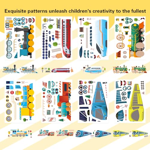 DUJAA 24 Sheets Train Stickers for Kids, Make Your Own Steam, Freight, Bullet Trolley Trains Stickers for Toddlers, Train Party Favors, DIY Craft Great Birthday Classroom Teacher Reward - style: Train
