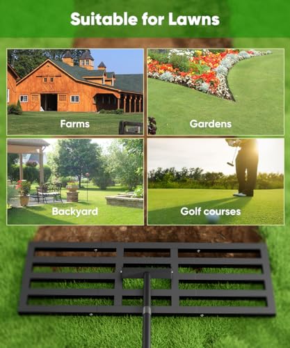 Lawn Leveling Rake 40x10 inch, Heavy Duty Lawn Leveler Tool with 77” Adjustable Long Handle, Powder-Coat Steel Garden Rake, Ground Leveler for Yard Smoothing Soil Grass Dirt Sand, Black - style: M-40x10in