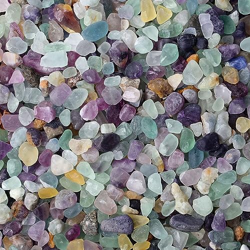 Fluorite Crystal 1lb Crystal Aquarium Gravel Polished Tumbled Stones Irregular Shaped Crystal Chips Bulk Natural Gemstone Rocks Vase Filler Fish Tank Gravel Outdoor Decoration - color: Fluorite, size: 1Pound-（0.2"-0.28"）