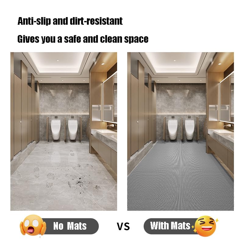WLWLEO Drainage Non Slip Floor Mats for Pool Restroom Basement Garage Restaurant Sauna SPA Indoor Outside Wet Area, Heavy Duty PVC Water Drain Anti Slip Commercial Flooring Mat,Gray/Grey,0.9×5M
