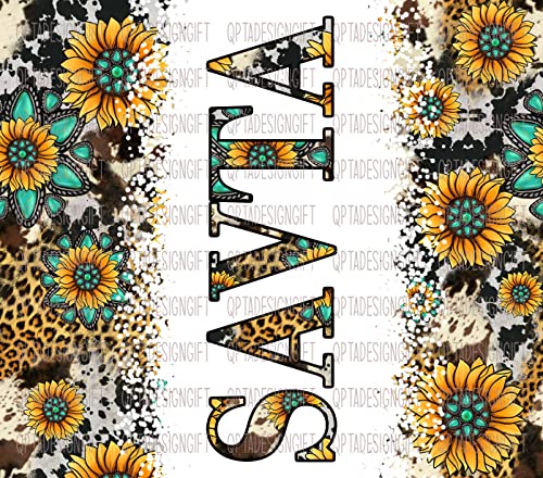 Savta Sunflower Turquoise Gemstone And Leopard - Savta Skinny Tumbler Cowhide Distressed Tumbler - Western Tumbler 20Oz Skinny Tumbler - Savta Gift