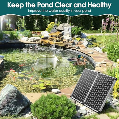 55W Solar Pond Filter, Solar Fountain Pump with Pond Filter Kit Adjustable Flow, Pond Filter Box with Filter Medias for Outdoor Ponds Fish Tank Pool Waterfall Koi Pond Water Features