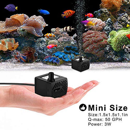 50GPH 3W Mini Submersible Water Pump with 3.3 FT Tubing for Aquariums, Fish Tank, Pond, Fountain, Hydroponics