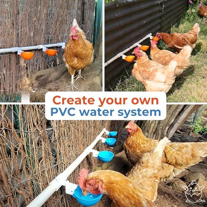 Lil'Clucker Large Automatic Chicken Waterer Cups with 1/2" PVC Tee Fittings - Chicken Water Cups, Chicken Water Feeder, for Chicks, Duck, Goose, Turkey - Poultry Waterer Feeder Kit (Orange, 8-Pack) - size: 8-Pack