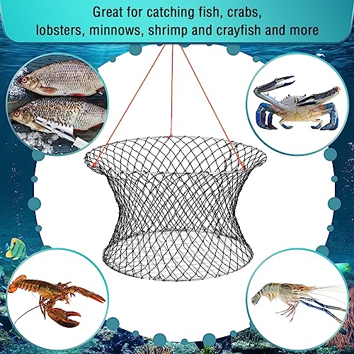 2 Sets Crab Trap Bait Wire Grid Bottom Crab Nets Foldable Fishing Net Hand Casting Cage with Harness and Bait Clip