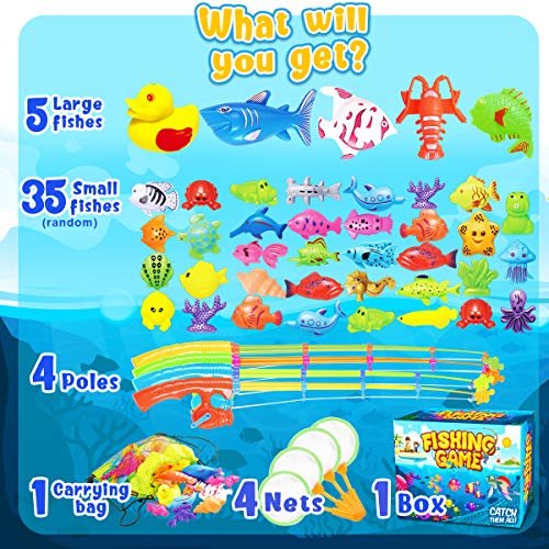 Goody King Magnetic Fishing Game Pool Party Pole Rod Net - Bathtub Outdoor Indoor Carnival Party Water Table Fish 4 Players Gift Age 3-5 6 4-8 (Large) - size: Large