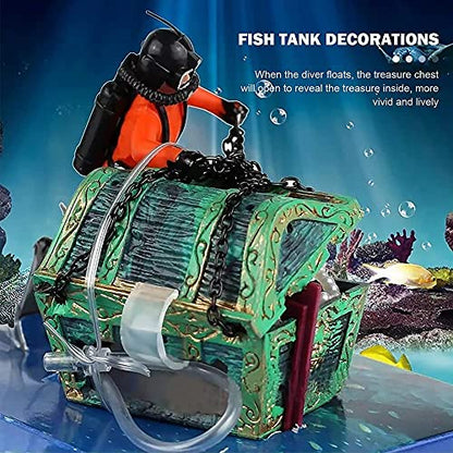 Aquarium Floating Diver Ornament, Micro Landscape Decor Undersea Treasure Chest Diver Aquarium Decoration for Home Fish Tank Arts Crafts Decorating