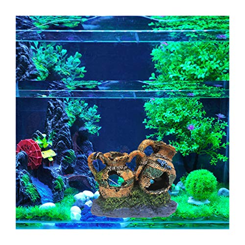 Aquarium Resin Pot Cave, Decoration Wine Barrel House Fish Tank Ornament Hiding for Fun 6.3x3.5x4.3 Inches