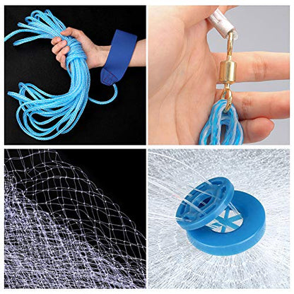 Yeahmart American Saltwater Fishing Cast Net for Bait Trap Fish 3ft/4ft/5ft/6ft/7ft/8ft/9ft/10ft Radius Casting Nets with Heavy Duty Real Zinc Sinker Weights, 3/8inch Mesh Size
