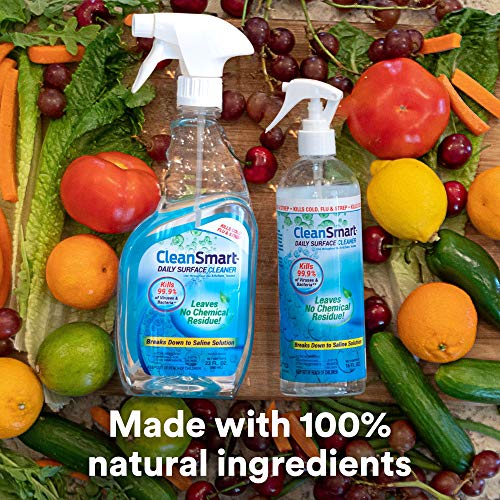 CleanSmart Daily Surface Cleaner and Pet-Safe Disinfectant, 16 oz (3 pack) | Hypochlorous Acid Spray Kills 99.9% of Viruses and Bacteria, No Harsh Residue, Food Contact Surface Sanitizer, No Rinse - size: 16 Fl Oz (Pack of 3)