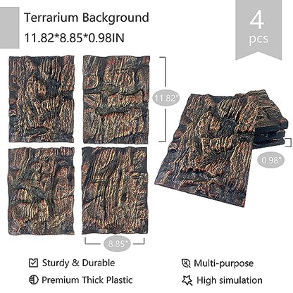 4pcs Rock Terrarium Background,3D Reptile Tank Background Board,Amphibian Stereo Backdrop Wall,Lizard Snake Gecko Spider Chameleon Turtle Fish pet silo Background Decorative Panel - color: brown-11.8"*8.8"（4pcs）