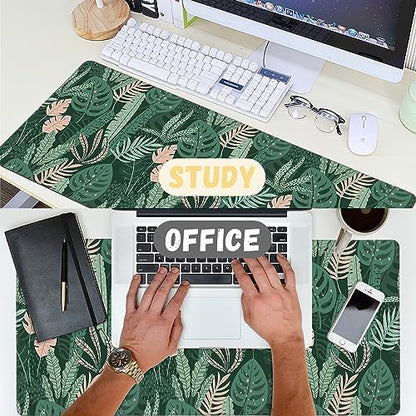 Extended Gaming Mouse Pad Abstract Tropical Leaves Large Mousepad with Stitched Edges,Anti-Slip Rubber Base Keyboard Mouse Mat Desk Pad for Gaming Home Office 35.4 x 15.7 inches - color: Abstract Tropical Leaves