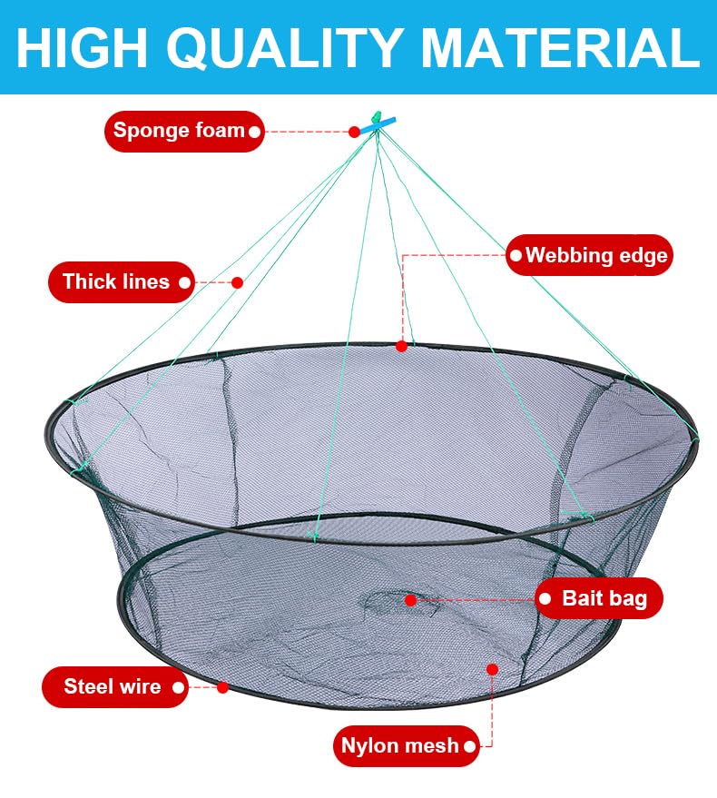 Foldable Fishing Net, Nylon Minnow Trap Crab Trap Crab Net, Drop Net for Pier Fishing, Drop Nets for Pulling Up Fish with Rope, Portable Bridge Fishing Nets for Minnows Crawfish Shrimp