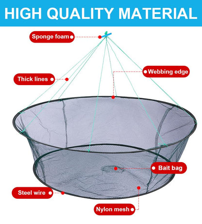 Foldable Fishing Net, Nylon Minnow Trap Crab Trap Crab Net, Drop Net for Pier Fishing, Drop Nets for Pulling Up Fish with Rope, Portable Bridge Fishing Nets for Minnows Crawfish Shrimp