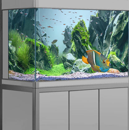 Marine Aquarium Background, Sea Rock Green Landscape Fish Tank Background, Nature Photo Terrarium Background 48X24IN with 8 EVA Double-Sided Tape