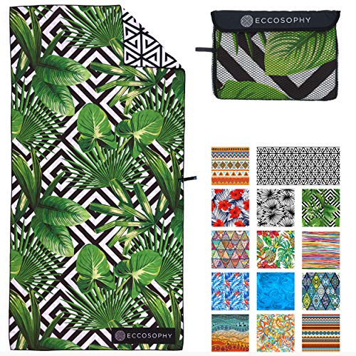 Microfiber Beach Towel - Quick Dry, Sand Free and Oversized 71x35 | Super absorbent, lightweight, swimming, gym, extra large, pool, cruise, camping, yoga, travel, compact, carry bag, vacation - color: Madagascar