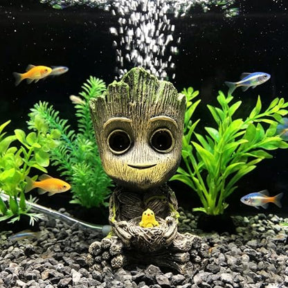 Aquarium Groot Air Bubbler Fish Tank Decorations, Fish Tank Air Stone Set with Bubble Accessories 6 pcs and Aquatic Plants 4 Pcs.